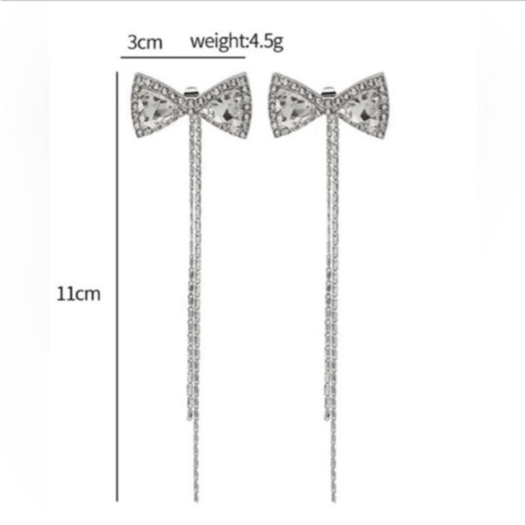 RHINESTONE BOW TASSEL DROP EARRINGS - Picture 3 of 8